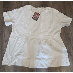 Women's White Pleated Front T Shirt XL